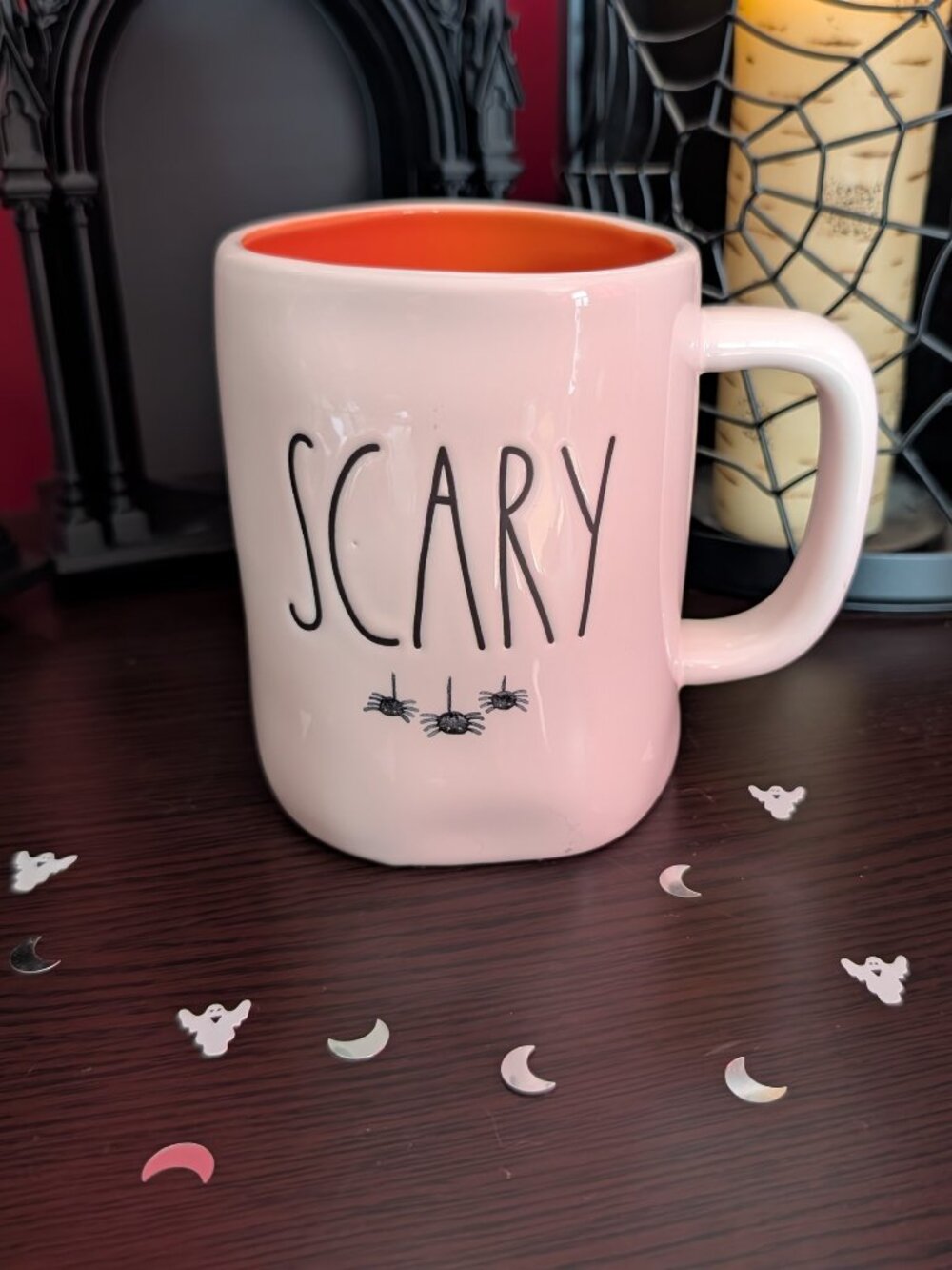 Rae Dunn SCARY Mug Spiders White w/ Orange New